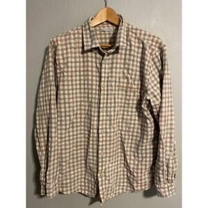 Carbon2cobalt Shirt Mens Medium Beige Gray Plaid Long Sleeve Button Up READ